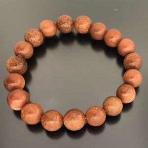 Gold Sandstone Bracelet 10mm Beads Stretchable Bracelet